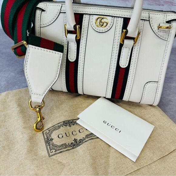 Gucci Web Mini Bowling Leather Bag 715771 White - Picture 13 of 13